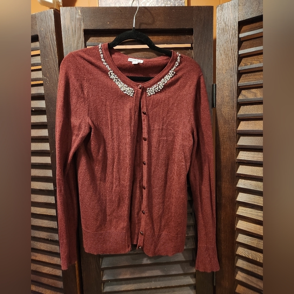 Merona Burgundy Cardigan with Embellished Collar